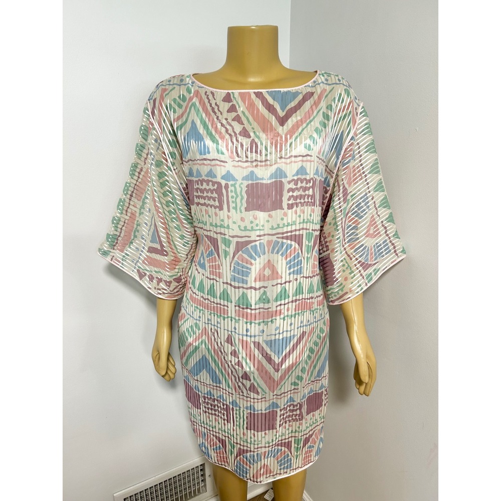 Mary McFadden Collection I Vintage Pleated Tunic Dress Pastel Geometric Medium